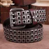 Couro Genuíno Vintage Metal Punk Men Cinto Cinça de Cinto de Rock Cinto Do Estar Strap Cinturones Homebre Ceinture Homme