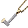 Retro Cz Gold Axe Axe Pendation Bling Bling Cz Micro Pave 18k желтого золота, покрытый колье, кубический цирконий подвесной хип -хоп ювелирные изделия3181285