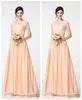 Peach Druhna Sukienka Długa Formalna Party Wedding Maid of Honor Suknie Sheer Bateau Neck Capped Ramię Koronki Szyfonowe Druhna Dresses