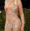 Abiti da sera con perline trasparenti Beyonce Met Ball Red Carpet Abiti da ballo per celebrità nude Vedere attraverso il vestito formale Sweep Train Backless HY948