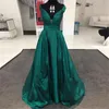 Robes de soirée élégantes longues vert émeraude en satin col en V pas cher longues robes de soirée formelles robes de bal