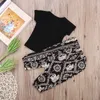 Лето Boho ребенка ребенок мальчиков девочки одежда черной футболка геометрических шаровары 2-х частей комплект обмундирование милых детей девочка бутики одежды