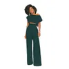 2018 Runway Womens Two Piece Pants Top Sets Fashion Summer Short Sleeve Crop Top and Wide Leg Trousers Woman set clothing