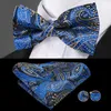 Livraison rapide Necktie Navy Blues Paisley Jacquard Ensemble de nœuds d'arc de soie tissé Standard Standard Livré Livré Hommes Accessoires LH-0724