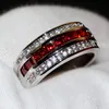 Male Fashion Jewelry 10KT White Gold Filled Princess Cut Red Garnet CZ Diamond Gemstones Men Wedding Engagement Band Ring for Lovers' Gift