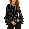 Blusas con volantes de lunares para mujer, blusas de talla grande 3XL 4XL 5XL, blusas de manga larga con cuello redondo, camisa informal elegante para oficina para mujer, túnicas femeninas