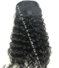 100% Virgin Human Hair Curly Wave Clip In Wrap Around Drawstring Ponytail Förlängning för Black Women Natural Color 1B # Färg (16 tum)