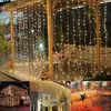 9.8 x 9,8ft Gordijn Icicle Fairy Lights 310 LED 8-modi voor decoratie cadeau bruiloft bed luifel tuin patio