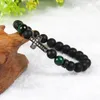 1PCS Religious Totem Jewelry 8mm Matte Onyx & Colors Tiger Eye Stone Beads With Clear Cz Royal Cross Jesus Bracelets For Party285f