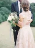2019 robes de mariée en dentelle blush col en V mancherons Reem Acra robes de mariée gonflées Vintage Country Garden A-ligne longueur de plancher Wedding243S