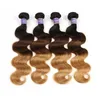 Extensiones de cabello humano ombre Brasil PERUVIANO MALASIANO ola de cuerpo tres tono marrón rubio 1B427 Camino colorado 3 Bundles3657516