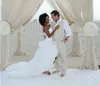 2018 Semplici donne nere africane Abiti da sposa da spiaggia alti e bassi A-Line Sweep Train Sweetheart Organza Abiti da sposa con volant Robe De Mariée