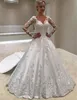 Vintage koronkowe suknie ślubne długie rękawy Dubai suknie ślubne iluzja sukien ślubna suknie ślubne frezowanie arabska cudowna sukienka na weddi242m