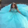 2018 Blue Ball Gown Quinceanera Klänningar 2018 Lace Appliques Beaded Sweet 16 Long Prom Dresses Custom Gjorda Aftonklänningar Formell QQ19