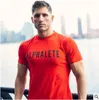Men Fitness Running Tshirts Quick Dry Short Sleeve Sport T Shirt With Printed Letter Outdoor Gym Training Jogging Sportswear Clothing