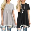 Patchwork Lace Loose Long T-Shirt Women Top Casual Short Sleeve Tees Maternity Pullover shirt C4567