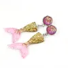 Fashion Resin Druzy Drusy Earrings Stainless Steel Mermaid Earrings Handmade Stud for Women Jewelry