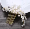 Bride, handmade pearl flower, comb, golden wedding dress, accessories, headwear, bridal ornaments.