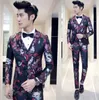 2018 mode personnalisé 3 pièces robe de mariée hommes costume italien Floral Blazer Masculino costumes décontractés Slim Fit smoking rouge jaune bleu