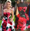 Robes de soirée imprimées florales 2018, décolleté sans bretelles, robe de bal courte, images réelles, robes de cocktail spéciales avec poches