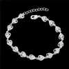 Pulsera chapada en plata de ley con cadena tipo cable de circón en forma de corazón blanco; Pulsera de plata 925 para hombres y mujeres de alta calidad SPB370