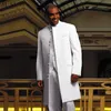 Mäns Blazers White Long Coat Formell Groom Tuxedos Groomsman Blazer Business Men Wedding 3 Piece Passits (Jacket + Pants + Vest)