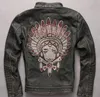 Indian head embroidery vintage Black Marbobo classic men motorcycle genuine leather jacket stand collar