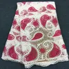 5Yards/pc beautiful white and pink african milk silk fabric embroidery french mesh lace dress BM16-1