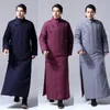 Китай традиционная зимняя одежда Мужская ретро конопля хлопок мягкий длинное платье халат китайский стиль толстые свободные белье pourpoint длинный халат
