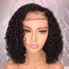 Svart Kvinnor Curly Brazilian Virgin Hair Lace Front Wigs Human Glödig peruk med Baby Hairs (12 tum 150% densitet)