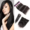 Verkoper Aanbevelen Maleisische Virgin Haarverkopers Straight Menselijk Haar Weave Bundels met Kantsluiting Frontale Braziliaanse Hair Extensions WEEFTS