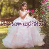 Moda Kabarık Kızlar Pageant Elbise Ile El Yapımı-Çiçek Kolsuz Jewel Boyun Dantel Aplikler Tullle Çiçek Kız Elbise Kızlar Doğum Günü Elbise