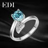 EDI Natural Blue Topaz Gemstone Pure 925 Sterling Silver Ring for Women Leaf Form 6mm runda fina smycken Y18927049237845