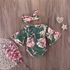 Fashion 2018 Barnflickor Kläder Nyfödd Spädbarn Toddler Baby Tjej Kläder Lång Flare Ärm Blommor Romper + Huvudband Söt Barnkläder
