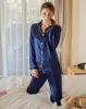 Plus Size 5XL Pajamas sets 2018 Women Homewear Sexy Underwear Pyjamas Silk Satin Long Sleeve Femme V-neck Sleepwear Nightwear216z