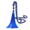 Новый уникальный природный камень Howlite Kontted Длинные кисточкой ожерелье Синий бисер Мала кисточки ожерелье Женщины Йога ожерелье