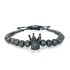Hot Zircon Bracelets Hommes Bijoux Cubique Micro Pave CZ Couronne Charme 4mm Perles Rondes Tressé Bracelet En Macramé