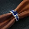 Sz6-12 (TWO RINGS) Couple Rings His Hers Men's Titanium Steel Ring CZ Blue Zircon 18k Platinum Women's Rings Wedding Jewelry