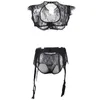 Heiße Erotische Unterwäsche Transparente Spitze Dessous Set Sexy Bh + Strumpfband + Stahl Ring Dessous Conjunto Sexy Plus Größe R80312