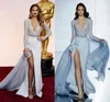 Zuhair Murad 2020 Suknie Wieczorowe Długie Rękawy Zanurzanie Dekolt Suknity Bal Suknie Frezowanie Chrissy Teigen Specjalna okazja Dress