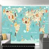 Arkadi-papel tapiz personalizado para niños, murales de mapa del mundo de dibujos animados para sala de estar, papel tapiz de pared de habitación para niños, PVC