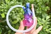 colorful Mini oil rig Bong Thick Heady Glass Bubbler Dab Rigs 10mm female small water smoking pipe with silicone hose mouth drop tip