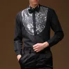 Mannen Lange Mouwen Mannelijke Ballroom Dansjurken Latin Danskostuums Katoen Mix Sequin Shirt Moderne Tango Rumba Wear