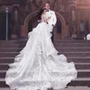 2020 nieuwe luxe kristal trouwjurken met afneembare rok hoge hals lange mouwen kralen applique bruidsjurken Court trein bruidsjurk