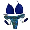 2018 nieuwe sexy bikinis vrouwen badmode geweven push-up badpak halter top pauw gewatteerd badpak blauw bandage bikini set