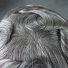 Fulla pu grå mens toupee tunn hud pu mänskliga hår toupees för män ersättningssystem 10x8 tum våg herrar hårspisar naturligt hår