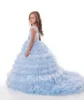 Baby Baby Blue Tulle Camadas Applique Flower Girl Vestidos Girls Pageant vestidos de meninas / vestido de aniversário / saia tamanho personalizado 2-14 DF711368