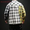 KUANGNAN Patchwork Plaid Camicia da uomo manica lunga Casual Slim Fit Hip Hop Streetwear Camicia da uomo Uomo Abbigliamento casual 2018