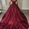 Glamour Loganberry Satin Robes De Soirée Sexy Hors Épaule Perles Dentelle Applique 2018 Robe De Bal Robe De Bal Balayage Train Robes De Soirée