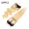 Ombre Kleur 1b / 613 Bleach Blonde Menselijk Haar Kantsluiting Virgin Braziliaanse Peruaanse Maleisische Indiase Russische Body Wave Rechte Zwitserse sluiting